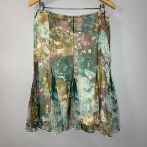 Lafayette 148 Silk Watercolor Floral Lined Side Zipper Skirt Ruffle Y2K Fairy 14